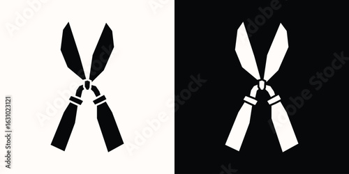 Black and White Filled Gardening Shears Icon in a Cutout Style