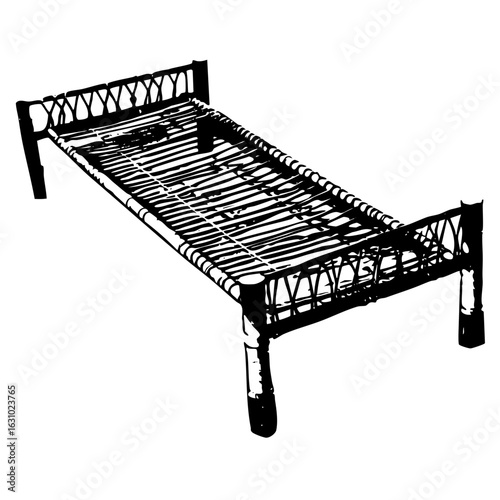 Vector Woven cot bed depicts a traditional sleeping platform.