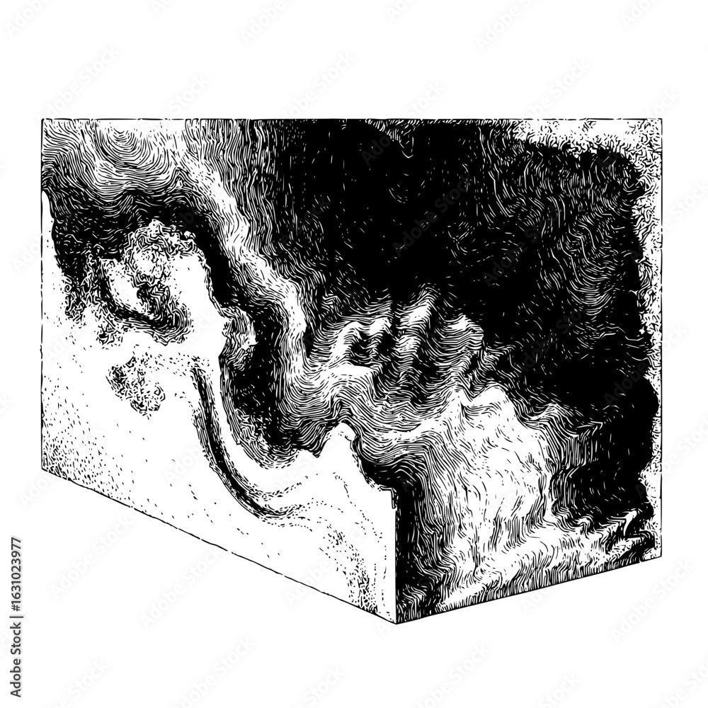 Obraz premium Abstract cube illustration with intricate line work and shading creating a unique visual effect