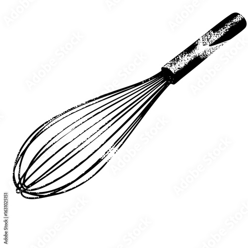 Vector Detailed of a kitchen whisk with a textured handle.