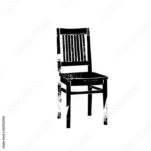 Vector Black silhouette of a wooden chair with a slatted back.