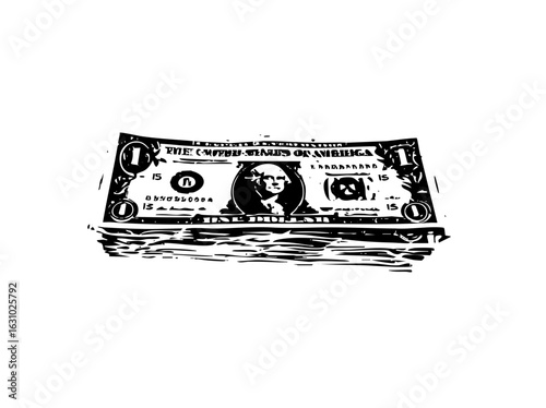 Vector Dollar bill sinking into turbulent water vector .