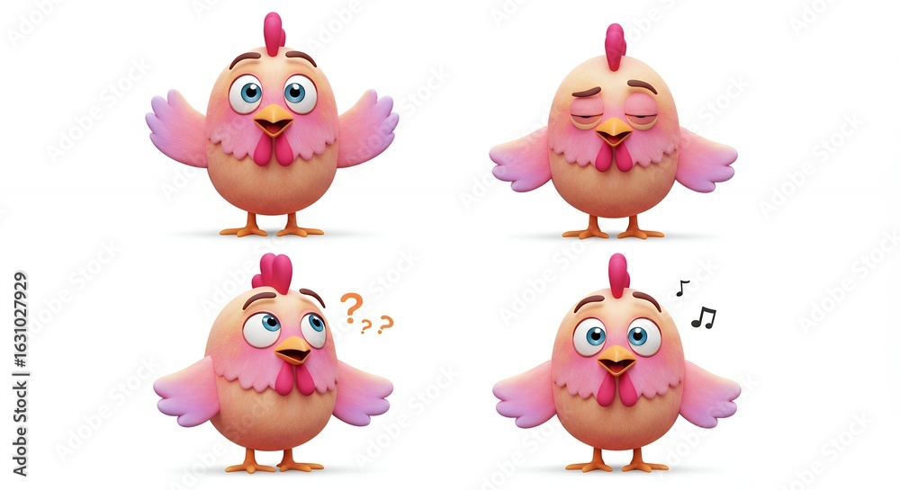 Naklejka premium Cartoon chicken set with different expressions