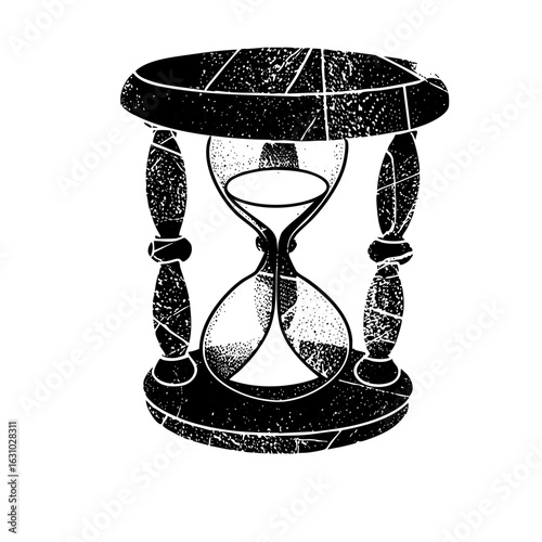 Vector Vintage hourglass with ornate pillars depicts the passage of time.