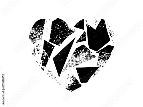 Vector Fragmented heart with distressed texture.