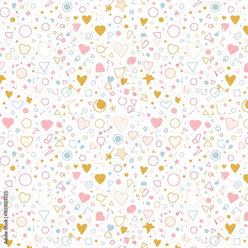 Hearts and Stars Pattern Illustration. Cute Pattern Background with Pastel-Colored Hearts and Stars. Love, Romance, Design, Background, Valentine's Day, Kids, Pattern.
