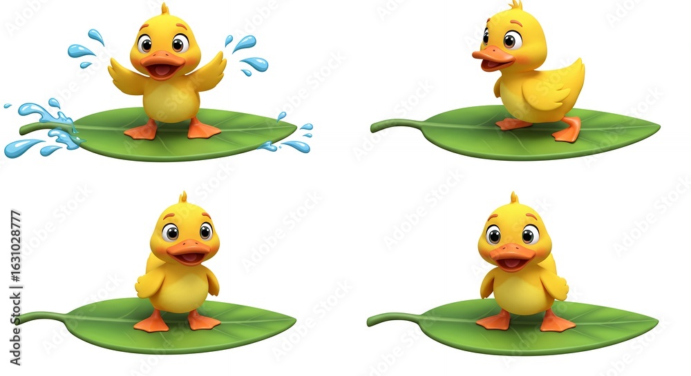Obraz premium Cartoon duck images on leaf splashing