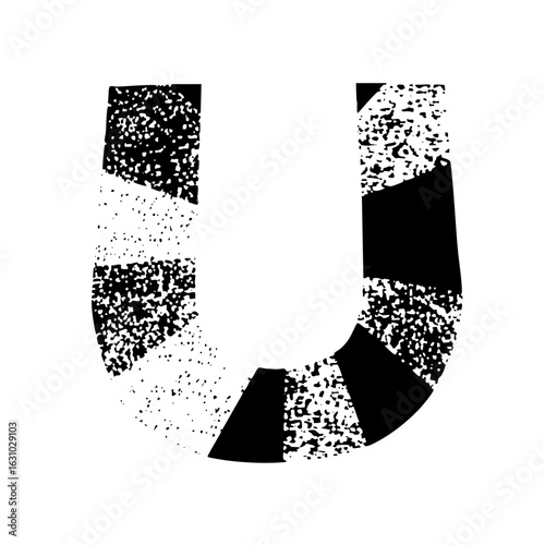 Vector Abstract letter U with distressed texture effect.