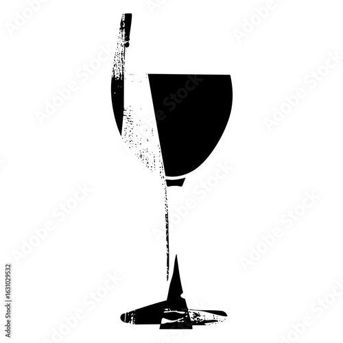 Vector Elegant wine glass with dripping liquid.