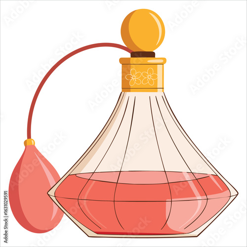 Pink perfume and cologne bottle vector. Fragrance concept showing beauty and elegance. Aesthetic eau de toilette flat illustration on white background