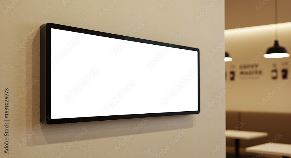 Fototapeta premium Blank Digital Menu Screen in Modern Cafe