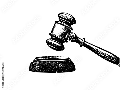 Vector Justice gavel striking sound block legal authority concept.