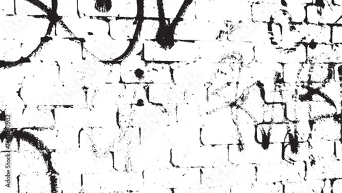 Monochrome Grunge Brick Wall Background, Distressed Urban Graffiti Texture, Black and White Abstract Surface Pattern