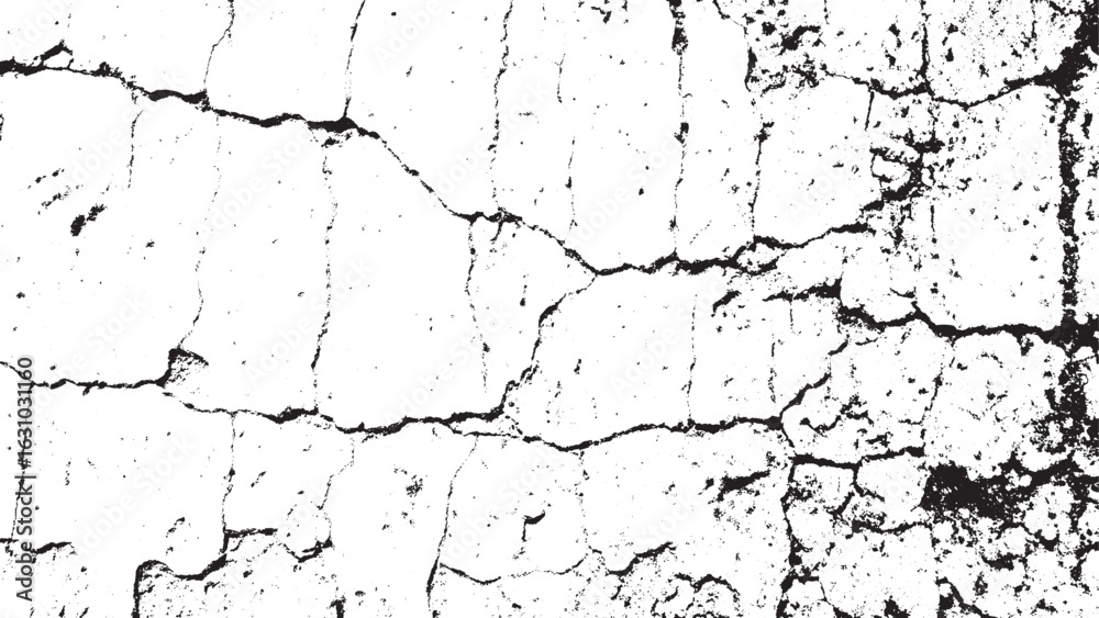 Fototapeta premium Abstract Black and White Distressed Grunge Wall Texture with Cracks