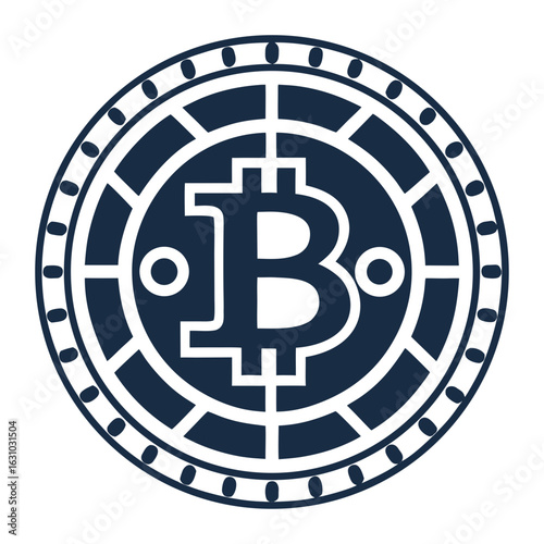 Bitcoin Emblem: A minimalistic emblem representing bitcoin, designed with intricate details and a bold, graphic style that conveys digital currency concepts. 