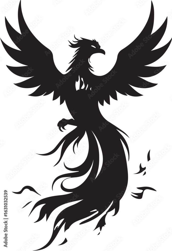 Fototapeta premium Majestic Phoenix Rising in Flame Silhouette Art