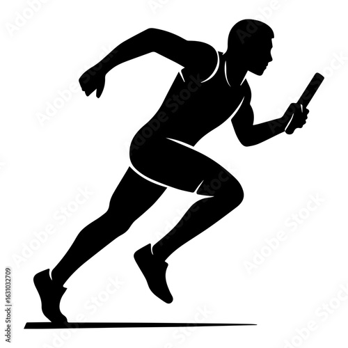Relay baton runner with baton icon with transparent background in black and white style
