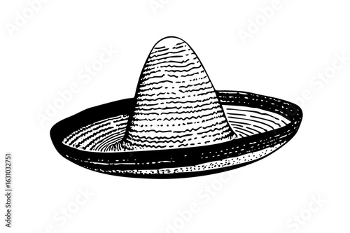 Vector Detailed of a traditional woven straw sombrero.