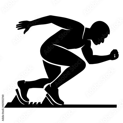 Sprinter sprint at starting blocks icon with transparent background in black and white style
