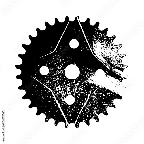Vector Distressed sprocket gear with central holes.