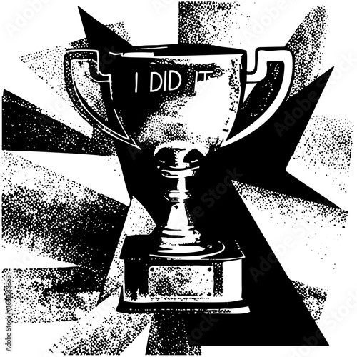 Vector Trophy with celebratory text proclaims achievement.