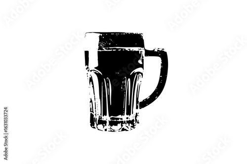 Vector Black silhouette of a full beer mug with foam.