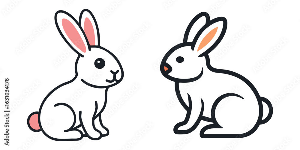 Fototapeta premium Easter bunny silhouettes, rabbit clip art set, isolated decorative elements for the holidays