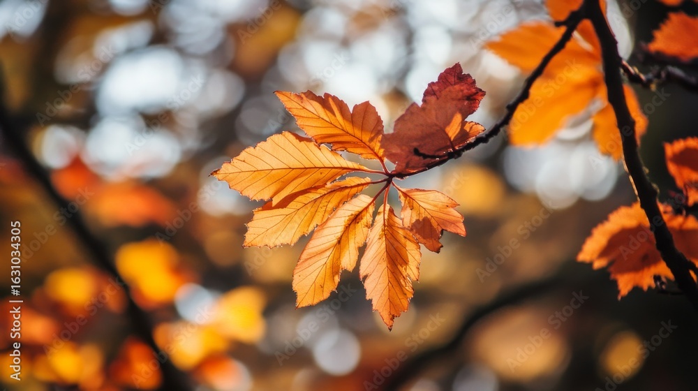 Obraz premium Closeup of an orange maple leaf in the fall