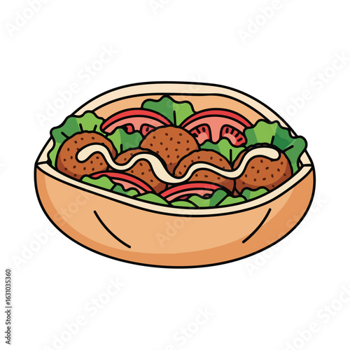 Falafel sandwich illustration colorful tasty food healthy design