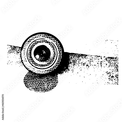 Vector Detailed eye with dotted texture observes a rough surface.