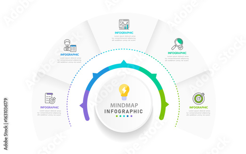 Infographic template for business. 5 Steps Modern Mindmap diagram with circles topics, presentation vector infographic.