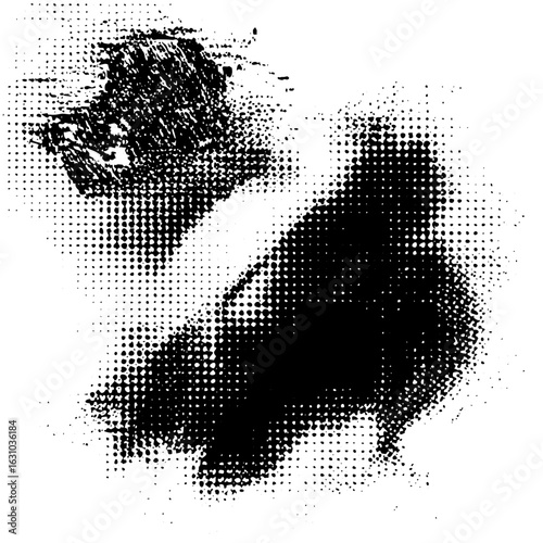 Vector Abstract halftone shapes depict expressive facial features.