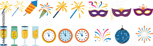 Various icons representing a festive party are displayed against a transparent background