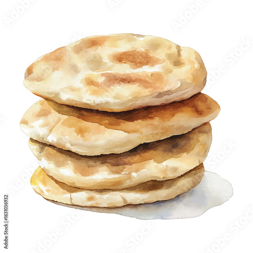 Watercolor Stack of Pita Bread png, Vector Illustration with Soft Texture and Warm Tones Art