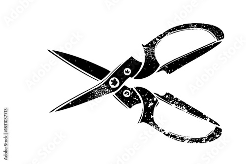 Vector Detailed of vintage tailoring shears open and ready for use.