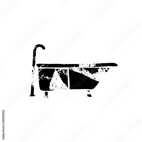 Vector Minimalist black silhouette of a vintage clawfoot bathtub with faucet.