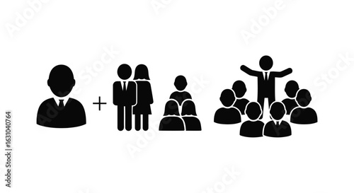 Business growth concept showing a single person joining a team and leading Vector illustration of