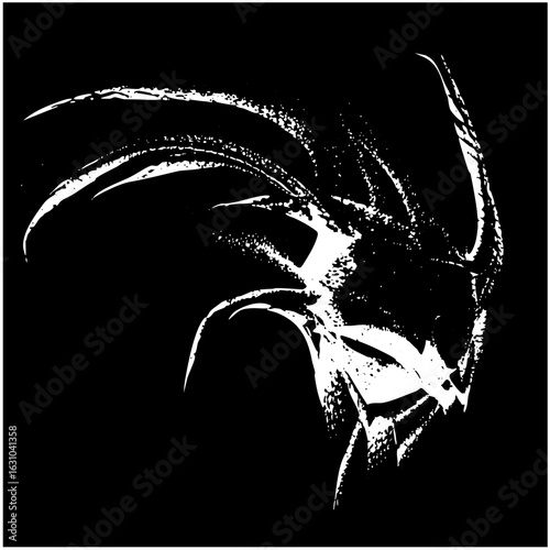 Vector Dramatic horned figure with flowing lines.