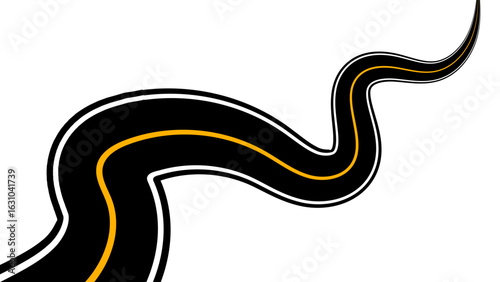 Winding road. Journey traffic curved highway. Background of the road to the horizon in perspective. Curvy asphalt empty line isolated. Vector winding road isolated on transparent back