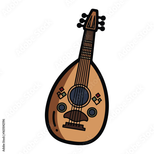 Cartoon illustration of an oud musical instrument