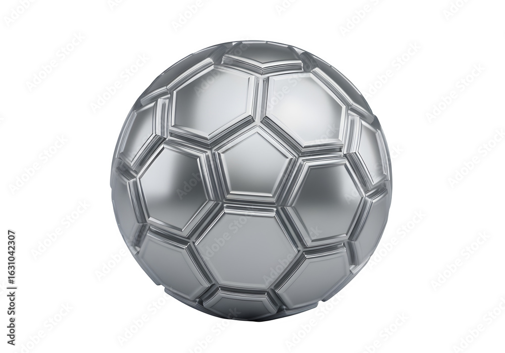 Fototapeta premium 3D Silver Soccer Ball Icon - Football Sport, Team Game, Athletic Equipment, World Cup, Competition, Kick Ball, Play, Goal, Championship