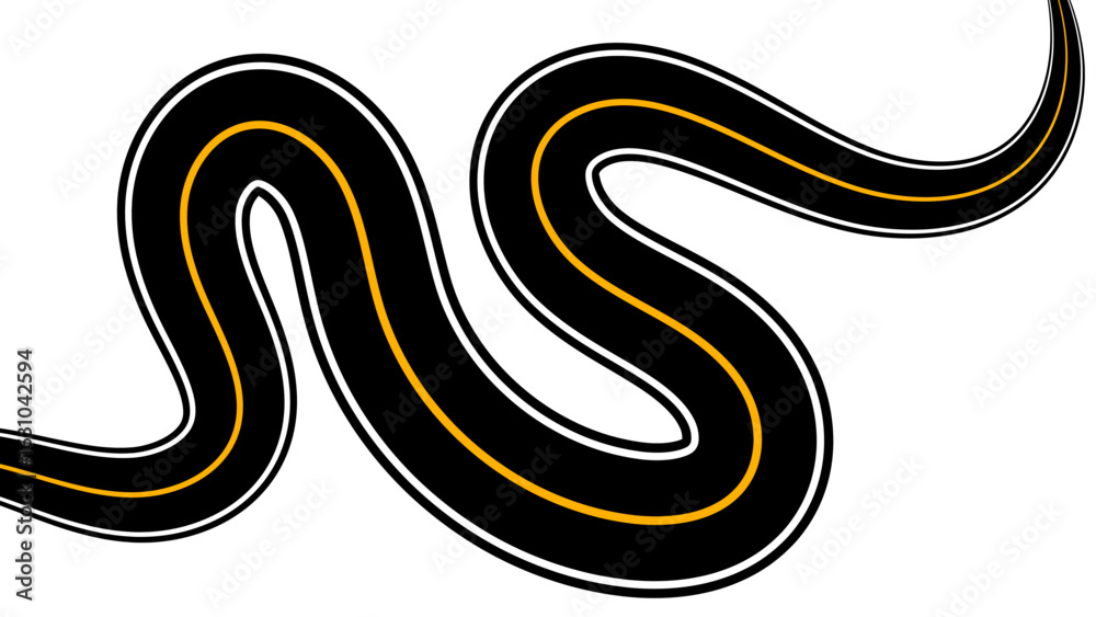 Fototapeta premium Winding road. Journey traffic curved highway. Background of the road to the horizon in perspective. Curvy asphalt empty line isolated. Vector winding road isolated on transparent back