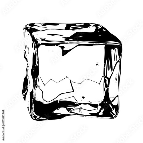 Vector Detailed ice cube with melting effect.
