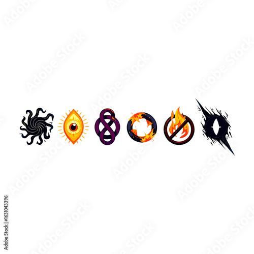 Collection of mystic symbols and occult icons for magic spells and ritualistic practices art design