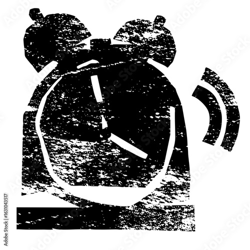 Vector Distressed black alarm clock with ringing bell.