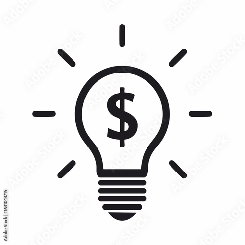 A simple line icon of a lightbulb with a dollar sign inside, symbolizing a lucrative business idea, financial solution, or entrepreneurship.