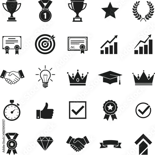 Set of black and white business and finance icons vector set for web and internet design including money car map chart bank silhouette symbols