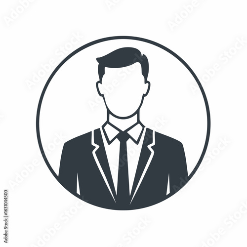 Simple vector icon of a male user profile in a business suit. Anonymous businessman avatar for corporate use.