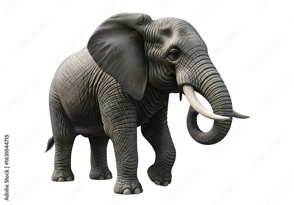 Fototapeta premium 3D Realistic Elephant - Majestic African Wildlife, Isolated Animal, Conservation, Nature Photography, Safari Giant, Wildlife Illustration