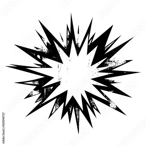 Vector Dynamic burst of sharp black vector spikes radiates from a central point.